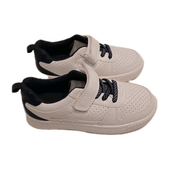 Toddler‎ Boys White Sneakers with Black Detail Lace-Up Hook Loop Closure - Picture 1 of 8